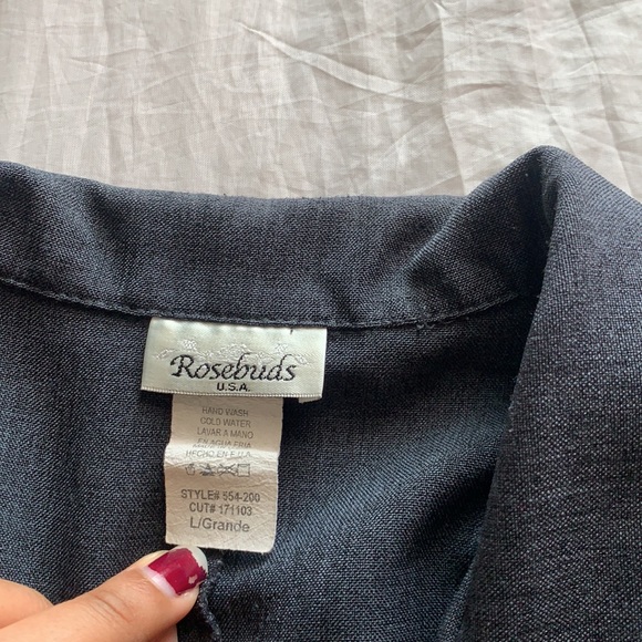 Vintage Rosebuds Charcoal Grey Pantsuit Size Large - Picture 3 of 9